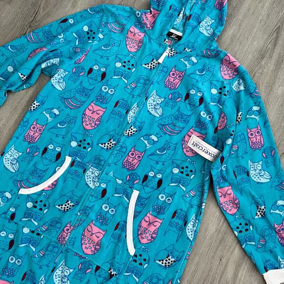 Boxercraft One Piece Pajamas 2X Blue Owl Print Fleece Hooded Sleeper Relaxed New - Picture 4 of 7